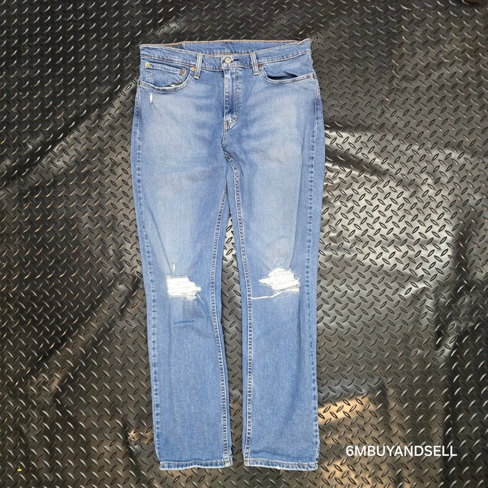 Levis 511 Slim Fit Mens Jeans 36x32 Blue Distressed Ripped‎ Denim 04511-4907